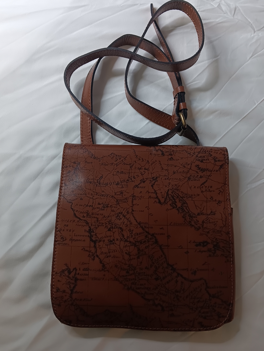 Patricia Nash Tan Leather Map-Print Crossbody Bag